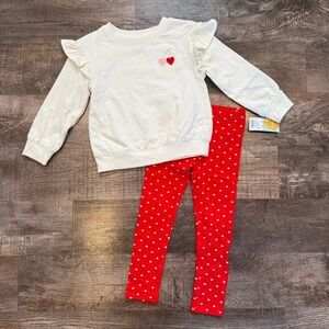 NWT Cat & Jack Girls Valentine’s Day Cherry Sweatshirt and Leggings Outfit 4T